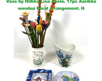 Lot 1842 4pc Arabia Finland Art Pottery. Vase by Hilkka Lisa Ahola. 17pc Aarikka wooden floral arrangement. H