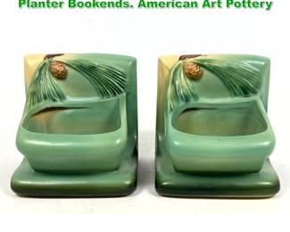 Lot 1905 Pr Roseville Green Pinecone Planter Bookends. American Art Pottery