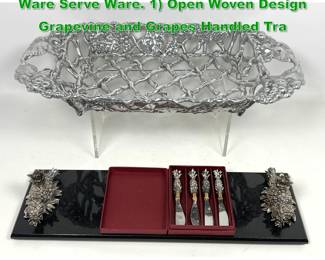 Lot 1868 3pc ARTHUR COURT Pewter Table Ware Serve Ware. 1 Open Woven Design Grapevine and Grapes Handled Tra