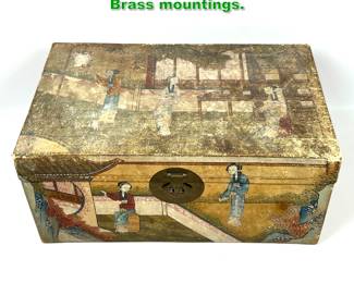 Lot 1886 Chinese Paint decorated Trunk. Brass mountings. 