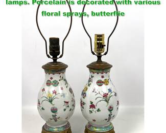 Lot 1777 Pair of Chinese porcelain Table lamps. Porcelain is decorated with various floral sprays, butterflie