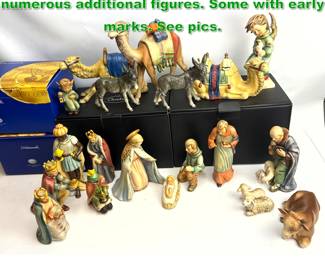Lot 1940 19pcs Hummel Nativity scene with numerous additional figures. Some with early marks. See pics.