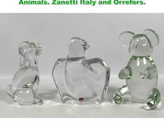 Lot 1942 3pcs Crystal Eagle, Bear, Dog Animals. Zanetti Italy and Orrefors. 
