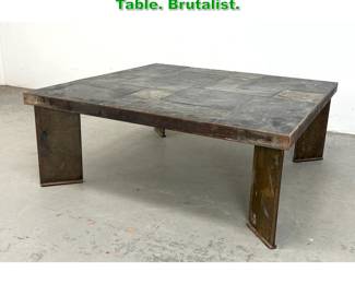 Lot 1441 Heavy Dutch Iron and Slate Coffee Table. Brutalist. 