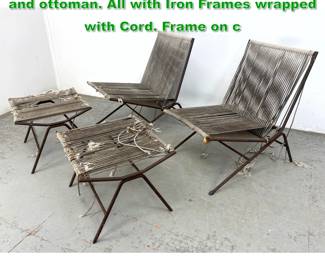 Lot 1558 Pair Allen Gould string lounge chair and ottoman. All with Iron Frames wrapped with Cord. Frame on c