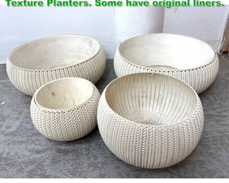 Lot 1547 Set 4 KETER Cozies Plastic Knit Texture Planters. Some have original liners. 
