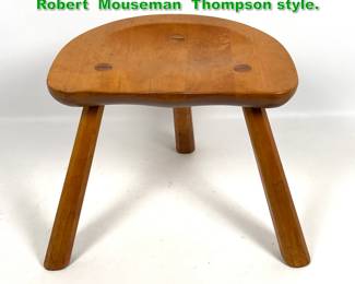 Lot 1437 Rustic 3 Leg Low Seat Stool. Robert Mouseman Thompson style. 