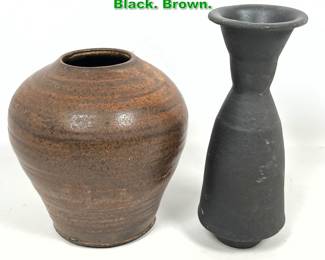 Lot 1825 2pc Studio Pottery Vases. Black. Brown. 