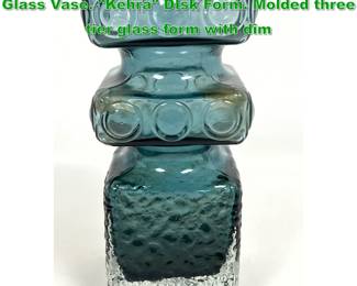 Lot 1826 TAMARA ALADIN for RIIHIMAKI Art Glass Vase. Kehra DIsk Form. Molded three tier glass form with dim