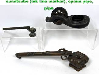 Lot 1787 3pcs Asian Lot. Japanese Wood sumitsubo ink line marker, opium pipe, pipe. 