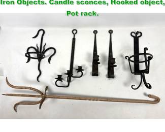 Lot 1572 6pc Rose Valley Ironworks. Forged Iron Objects. Candle sconces, Hooked object, Pot rack. 