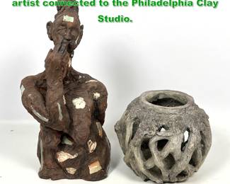Lot 1833 2pc Midcentury pottery sculpture, artist connected to the Philadelphia Clay Studio.