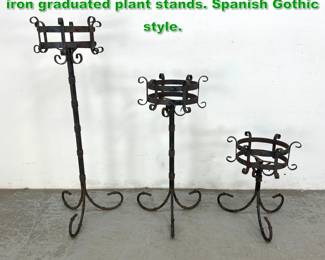 Lot 1540 Set 3 Mid 20th Century wrought iron graduated plant stands. Spanish Gothic style. 