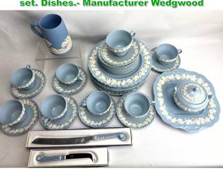 Lot 1936 34pc Wedgwood Blue China Dish set. Dishes. Manufacturer Wedgwood