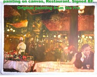 Lot 1651 BERNARD FUCHS Original oil painting on canvas, Restaurant. Signed BF. Original painting from the Fra