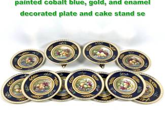 Lot 1750 11pcs Aynsley porcelain handpainted cobalt blue, gold, and enamel decorated plate and cake stand se