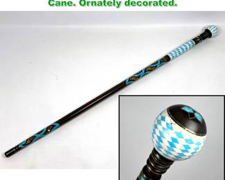 Lot 1714 Inlaid Decorated Walking stick Cane. Ornately decorated. 