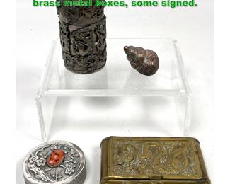 Lot 1688 4pc antique Chinese silver and brass metal boxes, some signed.