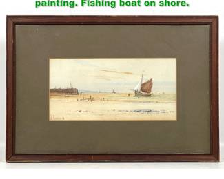 Lot 1732 A. CLARENTE marine watercolor painting. Fishing boat on shore. 