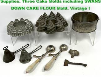 Lot 1931 9pc Dessert and Ice Cream Supplies. Three Cake Molds including SWANS DOWN CAKE FLOUR Mold. Vintage I