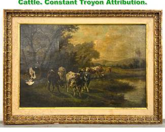Lot 1721 Antique Oil Painting on Canvas of Cattle. Constant Troyon Attribution. 