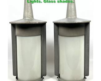 Lot 1463 Pair Industrial Metal Wall Sconce Lights. Glass shades. 