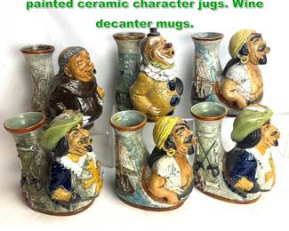 Lot 1882 Set 8 Italian Brevettato handpainted ceramic character jugs. Wine decanter mugs. 
