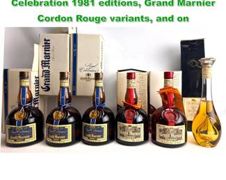 Lot 1953 6 Bottles Grand Marnier Royal Celebration 1981 editions, Grand Marnier Cordon Rouge variants, and on