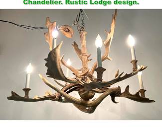 Lot 1450 Designer Elk Antler Hanging Chandelier. Rustic Lodge design.