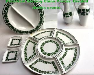 Lot 1753 Meissen porcelain Green Ivy Vine Porcelain Serving China Pieces. Divided dishes cruets. 
