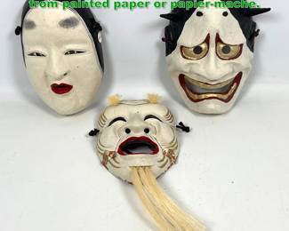 Lot 1762 Set 3 Japanese Noh masks, crafted from painted paper or papiermache. 