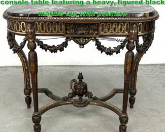 Lot 1581 19th Century Italian demilune console table featuring a heavy, figured black marble top with promine