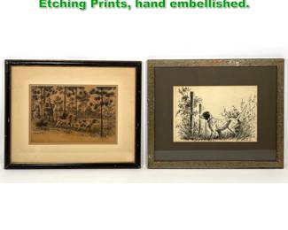 Lot 1723 2pcs Fred McCaleb Sportsman Etching Prints, hand embellished. 