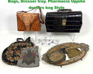 Lot 1910 Vintage Ladies Lot. Purses, Beaded Bags, Dresser tray. Pharmacia Upjohn doctors bag Style 