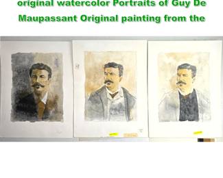 Lot 1662 3pc VAN DUSTIN KAUFMAN original watercolor Portraits of Guy De Maupassant Original painting from the
