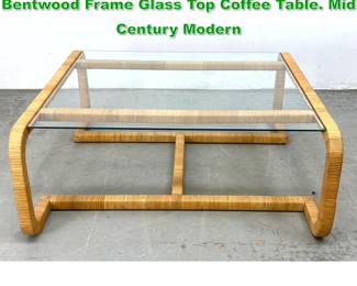 Lot 1435 Large Vintage Rattan Wrapped Bentwood Frame Glass Top Coffee Table. Mid Century Modern 
