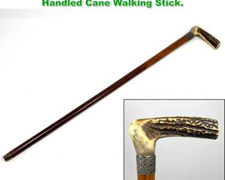 Lot 1711 WH Sterling Mounted Stag Horn Handled Cane Walking Stick. 