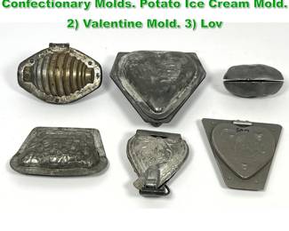 Lot 1926 6pc Vintage Assorted Chocolate Confectionary Molds. Potato Ice Cream Mold. 2 Valentine Mold. 3 Lov