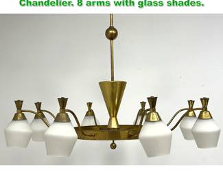 Lot 1561 Large Vintage Mid Century Modern Chandelier. 8 arms with glass shades. 