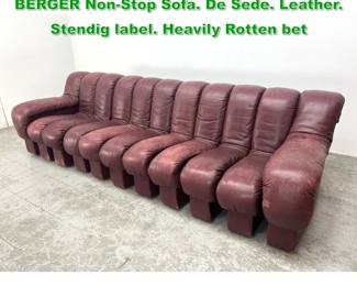 Lot 1565 11 Section De Sede by UELI BERGER NonStop Sofa. De Sede. Leather. Stendig label. Heavily Rotten bet