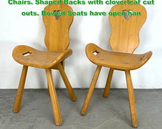Lot 1438 Pr Blond Wood French Chalet Chairs. Shaped Backs with cloverleaf cut outs. Bowed Seats have open han