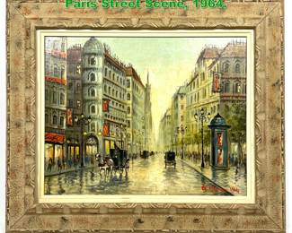 Lot 1631 A. BEZNER oil on canvas Painting Paris Street Scene, 1964.