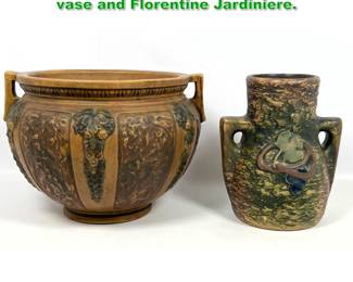 Lot 1901 2pc Roseville Art Pottery. Imperial vase and Florentine Jardiniere. 