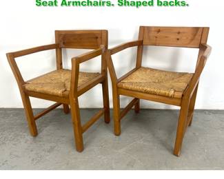 Lot 1470 Pair Tage Poulson Pine and Rush Seat Armchairs. Shaped backs.