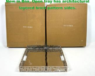 Lot 1865 3 NATORI Square Trays. Two are New in Box. Open tray has architectural layered brick pattern sides. 