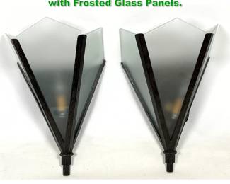 Lot 1586 Pair Art Deco Style Wall Sconces with Frosted Glass Panels. 