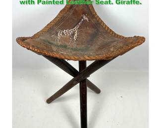 Lot 1408 African style Tripod Folding Stool with Painted Leather Seat. Giraffe. 