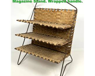 Lot 1404 French Rattan and Iron 3 Tier Magazine Stand. Wrapped handle. 