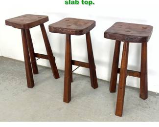 Lot 1477 Set 3 brutalist stools, 1950s. Thick slab top. 