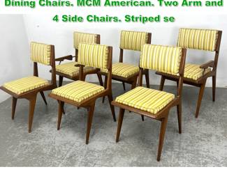 Lot 1507 Set 6 Carlo de Carli style Walnut Dining Chairs. MCM American. Two Arm and 4 Side Chairs. Striped se